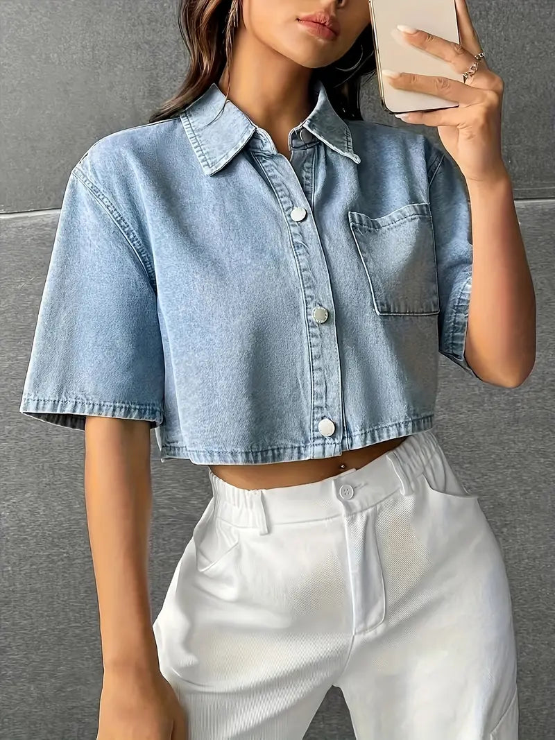 Alivia – Elegante camicia corta in denim di cotone