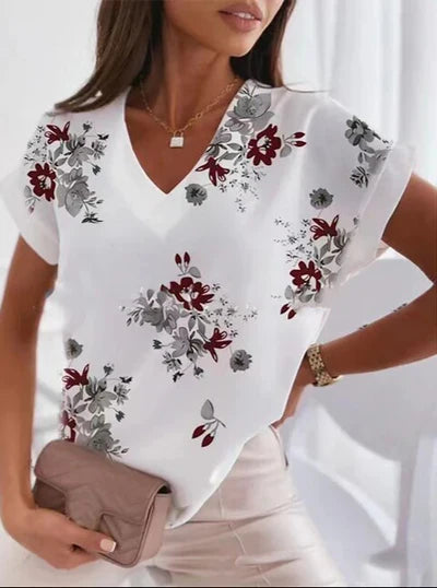 Elisova – Camicetta con scollo a V stampata minimalista