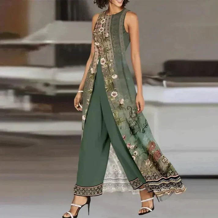 Ivalis – Elegante set composto da top e pantaloni con stampa