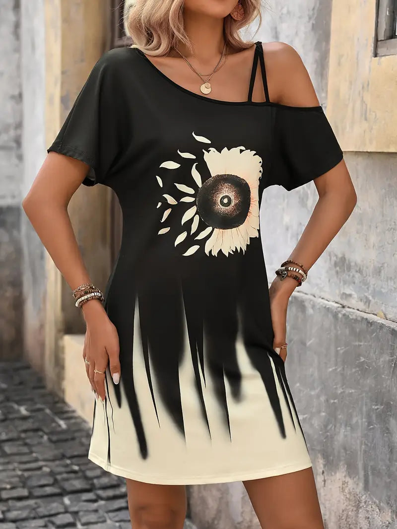 Lorianna – Adorabile abito con spalle scoperte con grafica girasole