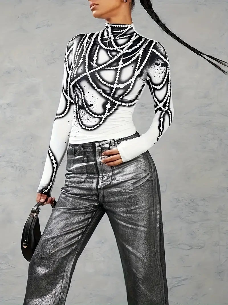 Rochel – Top a maniche lunghe stampato a collo alto