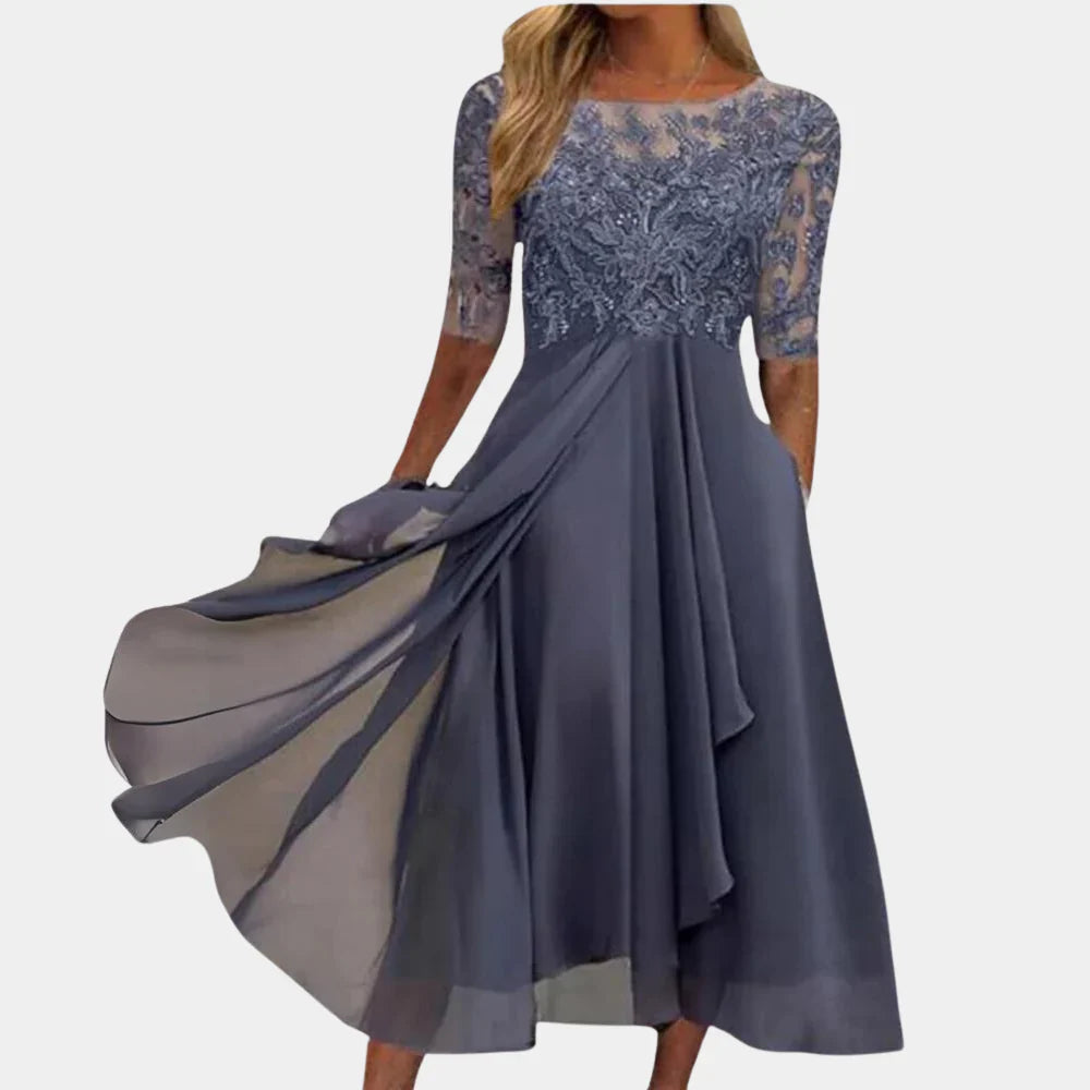 Naida – Elegante abito midi in pizzo e chiffon