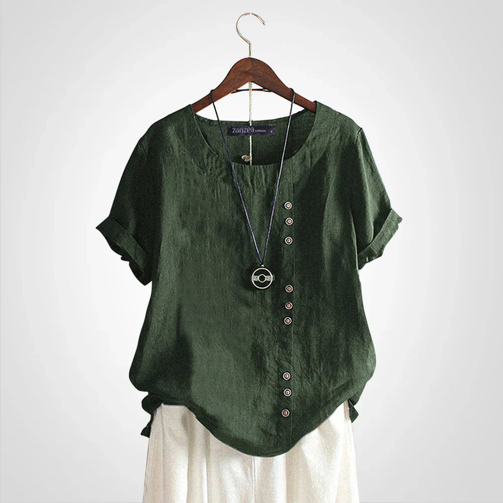 Tavelyn – Camicetta vintage in lino con abbottonatura