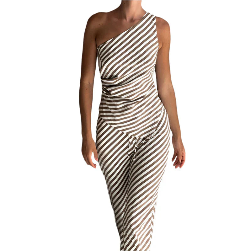 Laila - Tuta monospalla con gambe larghe a righe