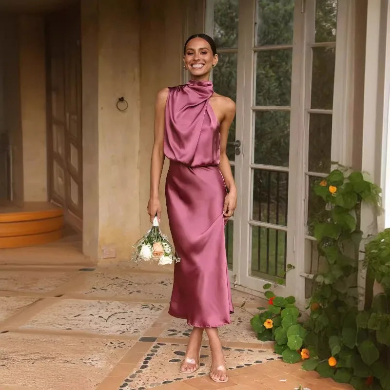 Briony – Abito elegante in raso con scollo all'americana