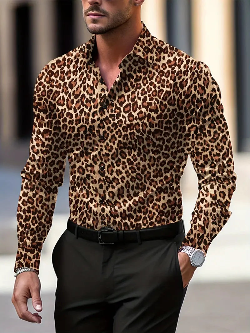 Anthony - Camicia da uomo con stampa leopardata con stampa grafica