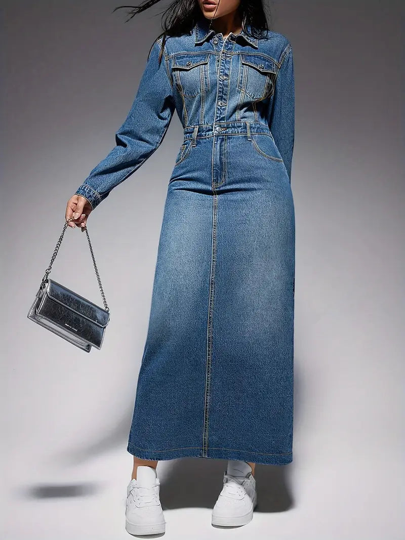 Oona – Abito maxi in denim a maniche lunghe