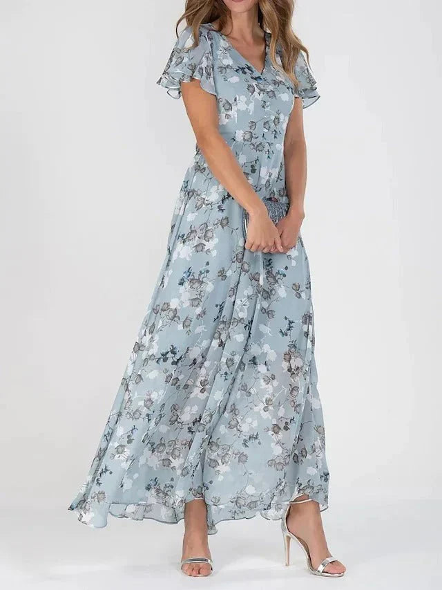 Junmie – Elegante maxi abito floreale in chiffon