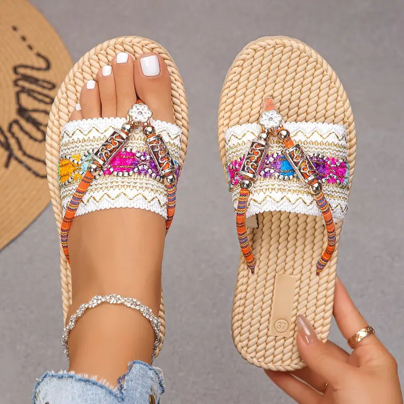 Cedie – Sandali boho con perline e corda intrecciata