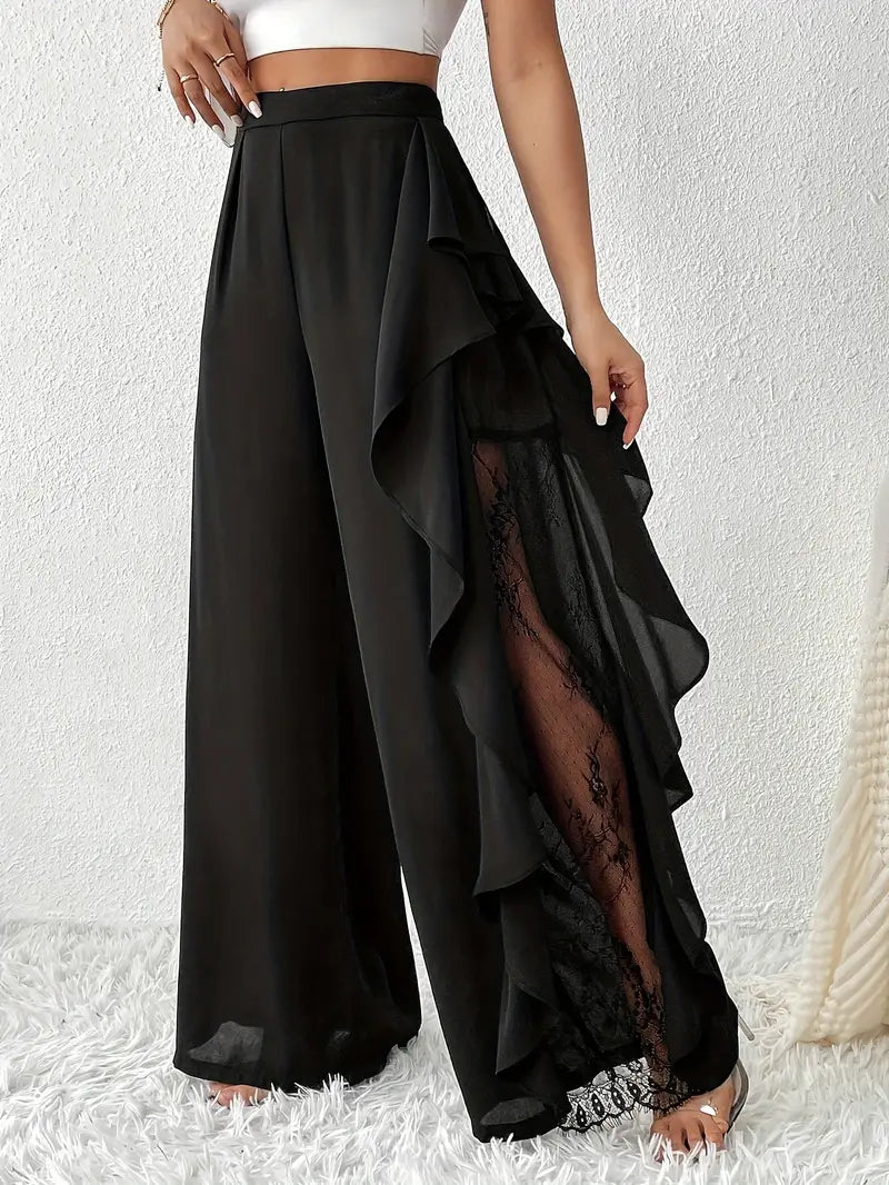 Velmora – Pantaloni a gamba larga in pizzo increspato