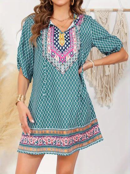 Zariah – Incantevole abito tunica con scollo a V con stampa boho