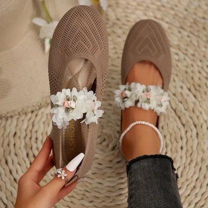 Sylverna - Affascinanti ballerine in maglia decorate con fiori