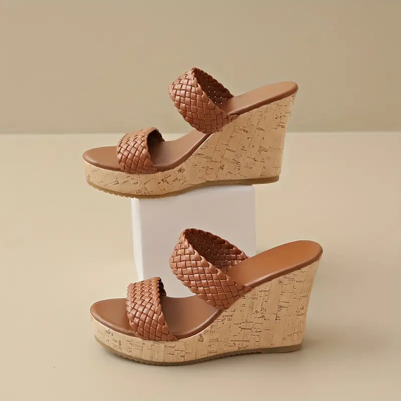 Bonnie - Sandali con zeppa con cinturino intrecciato e sughero