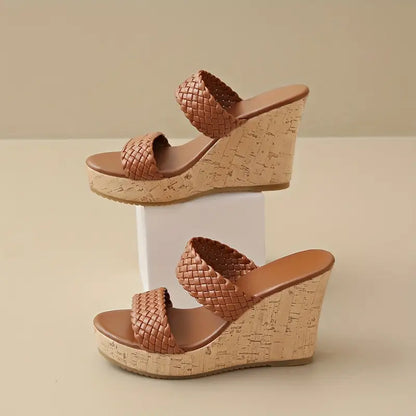 Bonnie - Sandali con zeppa con cinturino intrecciato e sughero