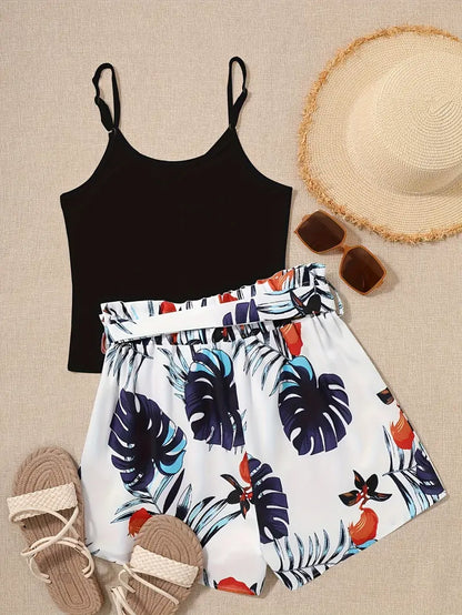 Cera – Completo due pezzi con top senza maniche e pantaloncini in stile tropicale