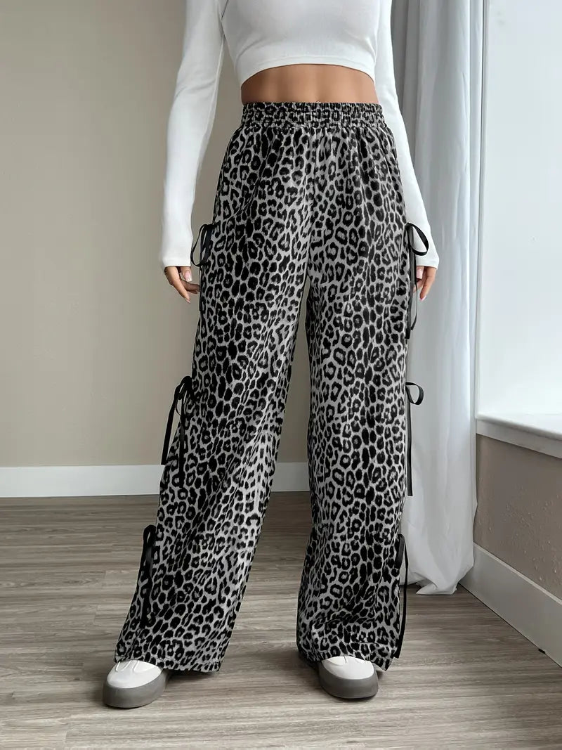Sorenna - Pantaloni eleganti con motivo leopardato e gamba ampia