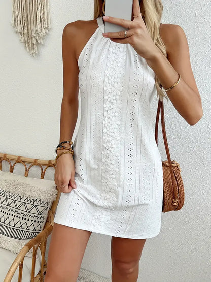 Astraeis - Abito in cotone con allacciatura al collo e ricamo