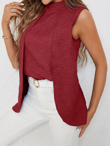 Zyra – Elegante camicetta senza maniche con collo alto