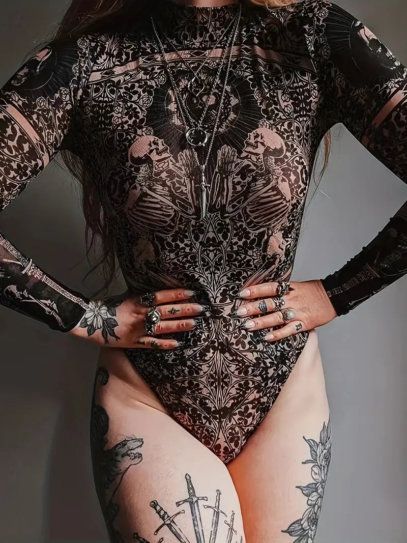 Luvy - Body in rete a maniche lunghe