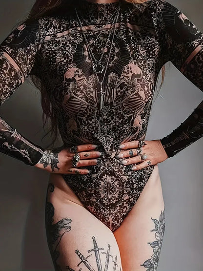 Luvy - Body in rete a maniche lunghe