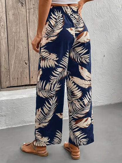 Kaimera – Pantaloni eleganti a gamba larga con stampa tropicale