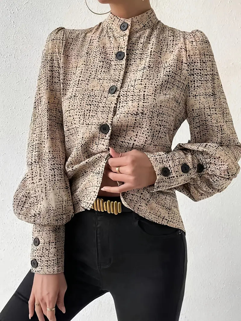 Shadira – Camicetta vintage con collo alto e maniche lunghe