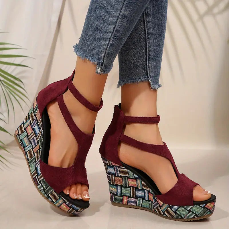 Marita – Sandali con zeppa e cinturino con plateau geometrico