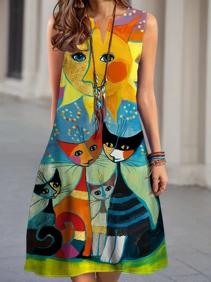 Nyraia – Abito senza maniche con stampa colorata e artistica