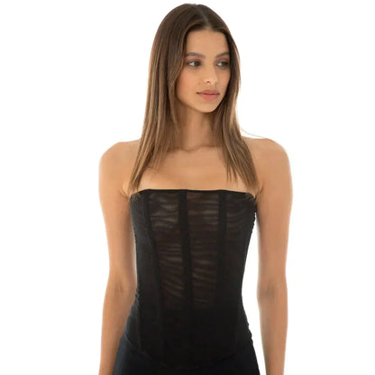 Sylvaya – Top corsetto senza spalline in rete strutturata