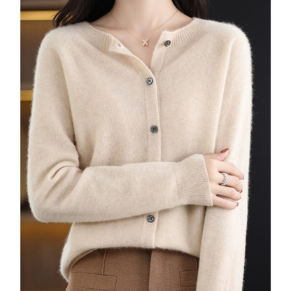 Akisha - Maglione in cashmere con cardigan o collo in pura lana merino da donna