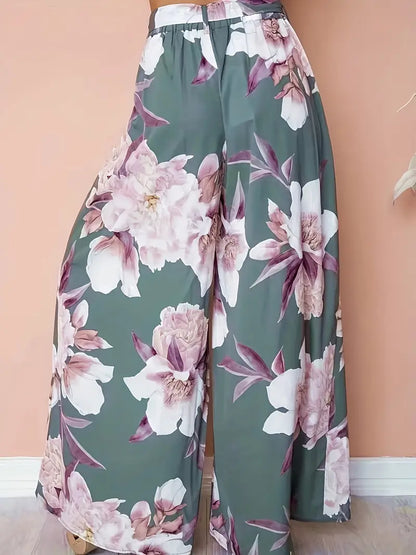 Aisling – Pantaloni palazzo a gamba larga con vita alta e stampa floreale e cintura annodabile