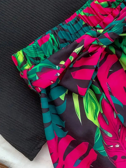 Elkie – Set composto da canotta in cotone a coste e pantaloncini stampati