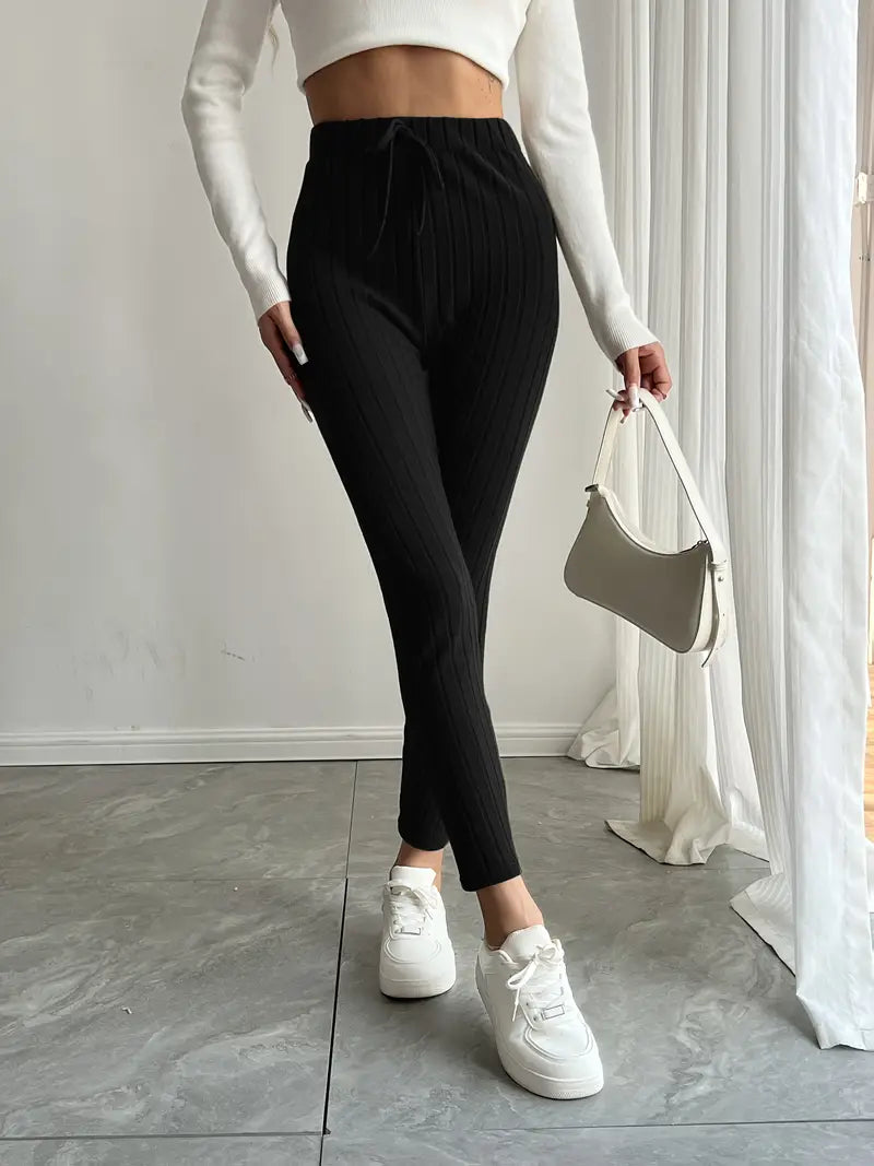 Anouk – Leggings in maglia a coste con vita alta e coulisse