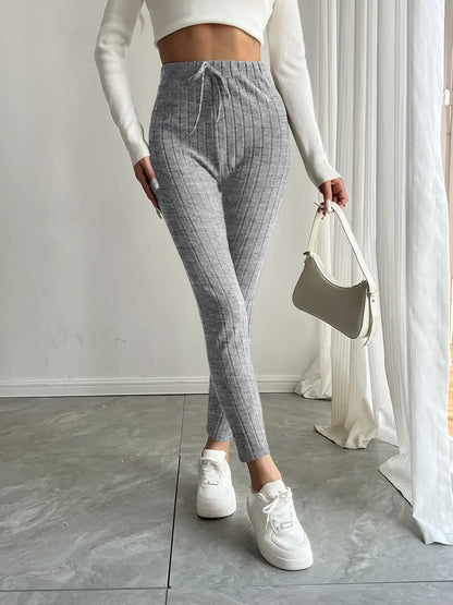 Anouk – Leggings in maglia a coste con vita alta e coulisse