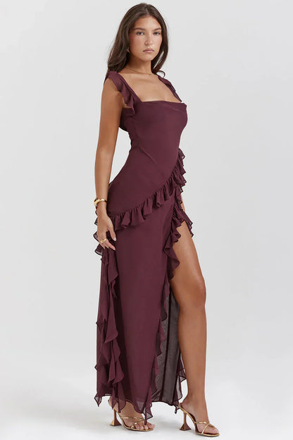 Tezari – Abito maxi elegante con volant sul bordo