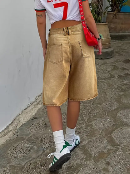 Sylvarine – Eleganti shorts in jeans a gamba larga