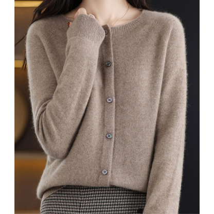 Akisha - Maglione in cashmere con cardigan o collo in pura lana merino da donna