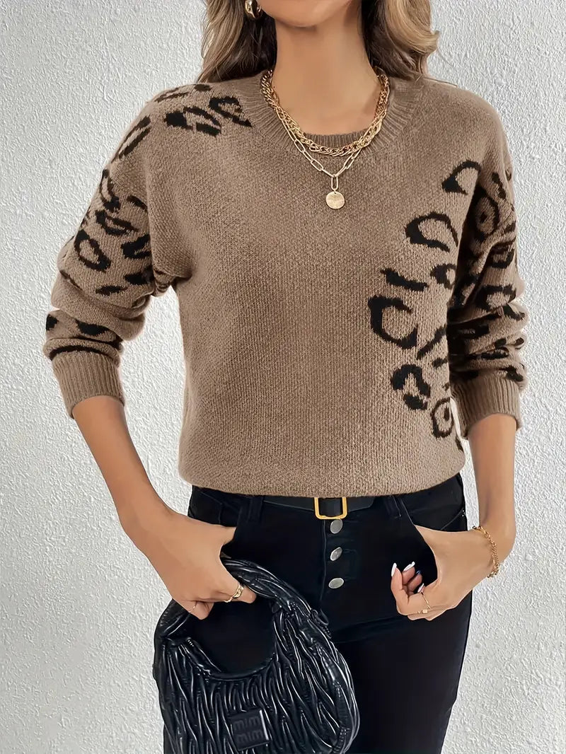 Shreya – Maglione lavorato a maglia con stampa leopardata