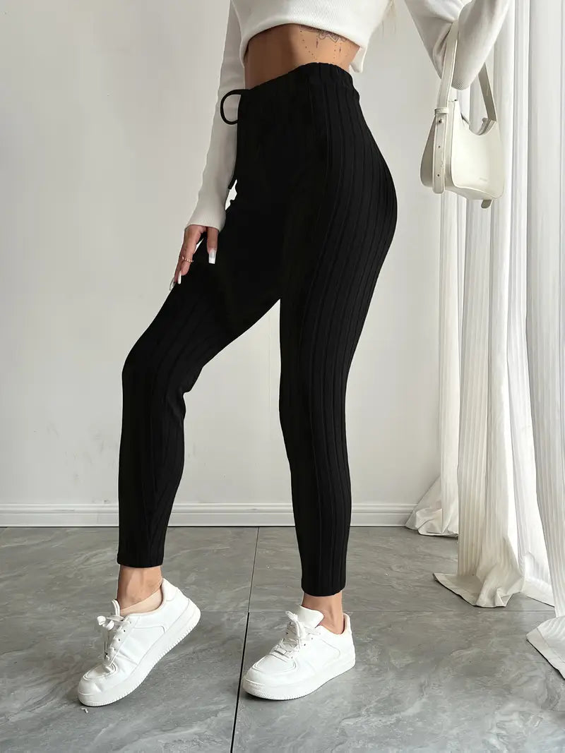 Anouk – Leggings in maglia a coste con vita alta e coulisse