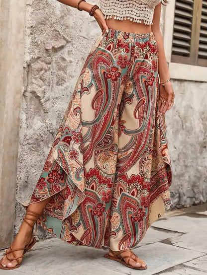 Loren – Pantaloni palazzo Boho paisley con spacco