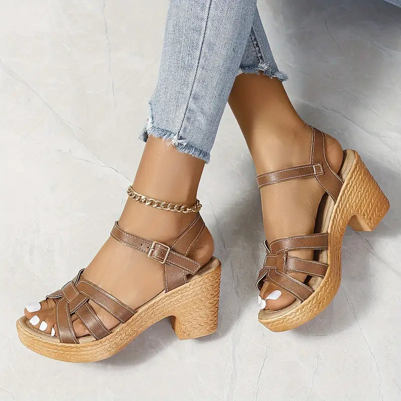 Eldarose – Sandali vintage con cinturino intrecciato e tacco grosso