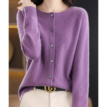 Akisha - Maglione in cashmere con cardigan o collo in pura lana merino da donna