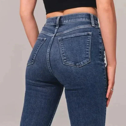 Indirae – Pantaloni svasati a vita alta in cotone elasticizzato