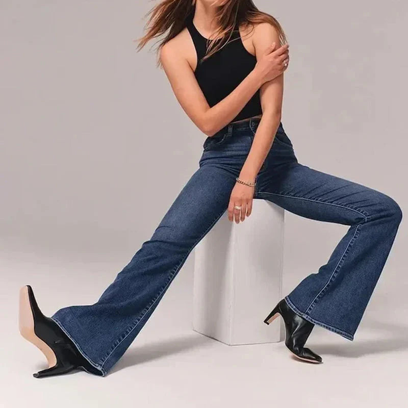 Indirae – Pantaloni svasati a vita alta in cotone elasticizzato