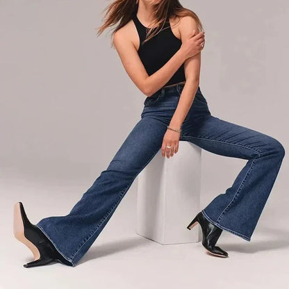 Indirae – Pantaloni svasati a vita alta in cotone elasticizzato