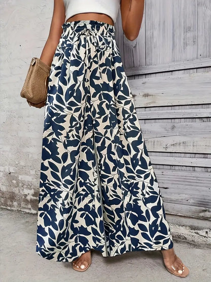 Sunniva – Pantaloni palazzo a gamba larga con stampa a foglie