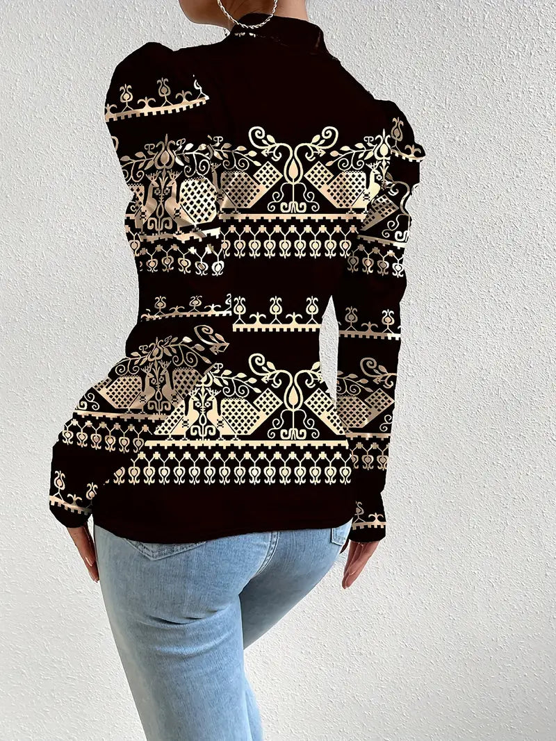 Lilienne - Camicetta in raso con maniche lunghe in stile vintage