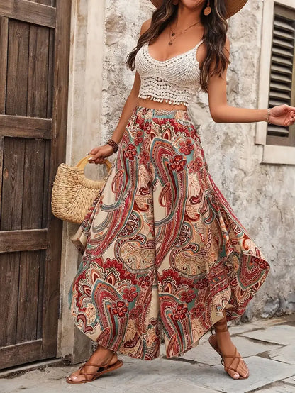 Loren – Pantaloni palazzo Boho paisley con spacco