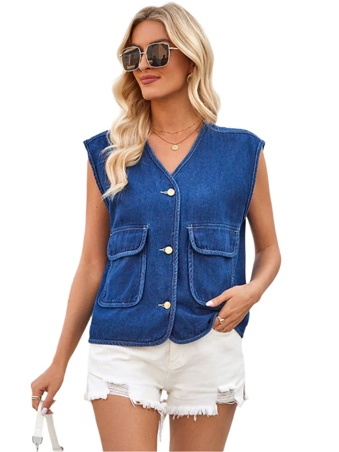 Meilani – Elegante gilet in denim senza maniche con abbottonatura