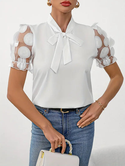 Sabryne - Camicetta con maniche a sbuffo trasparenti